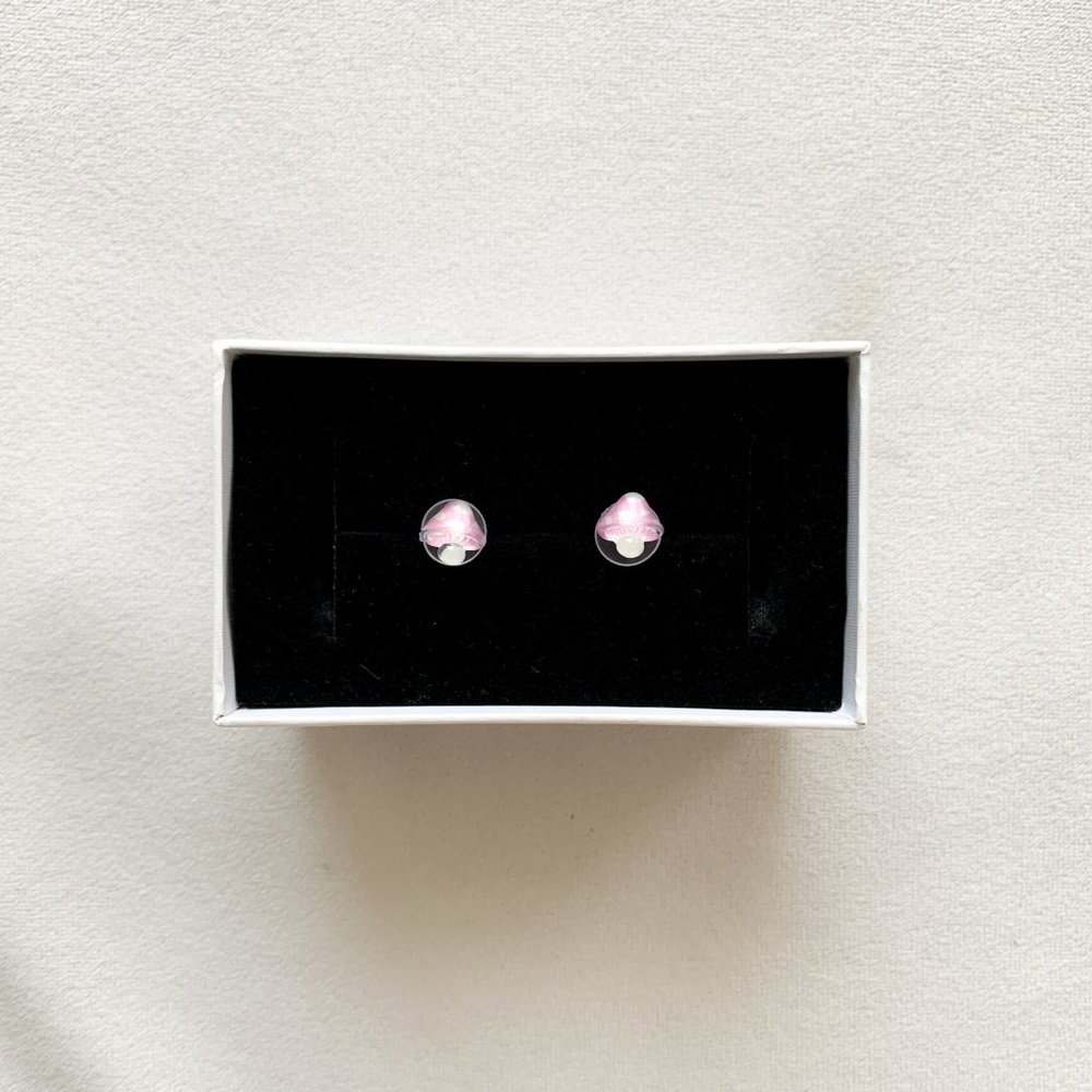 Light Pink Spotted Mushroom Stud Earrings